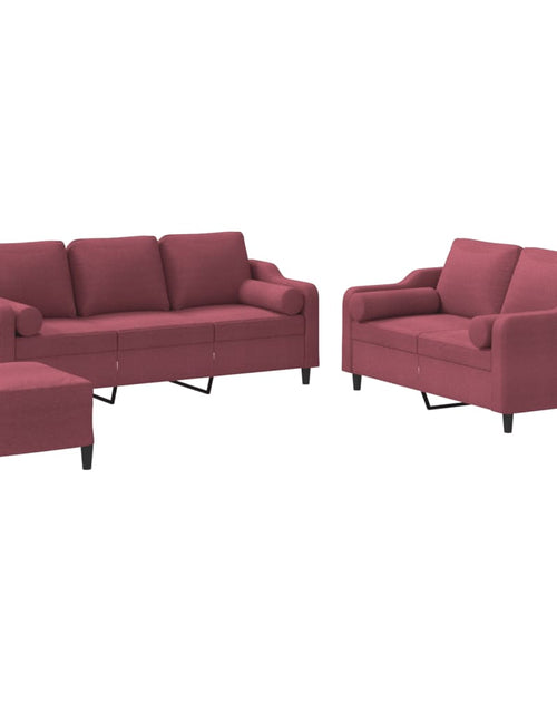 Încărcați imaginea în vizualizatorul Galerie, Set canapea cu perne, 3 piese, roșu vin, material textil
