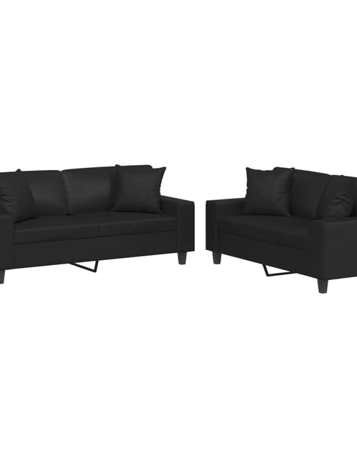 Încărcați imaginea în vizualizatorul Galerie, Set de canapele cu perne, 2 piese, negru, piele ecologică
