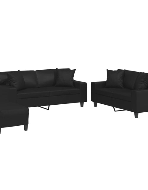 Încărcați imaginea în vizualizatorul Galerie, Set de canapele cu perne, 3 piese, negru, piele ecologică
