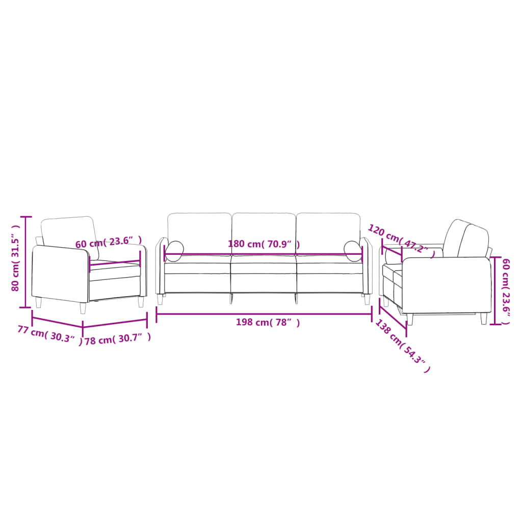 Set canapea cu perne, 3 piese, roz, catifea