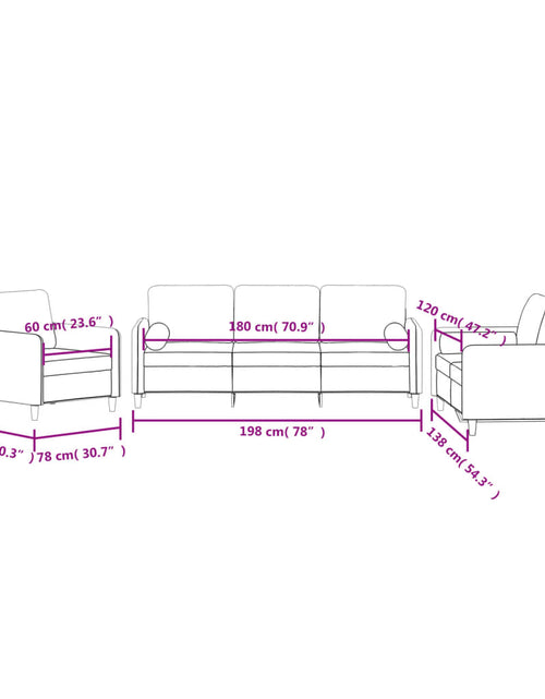 Încărcați imaginea în vizualizatorul Galerie, Set de canapele cu perne, 3 piese, maro, catifea
