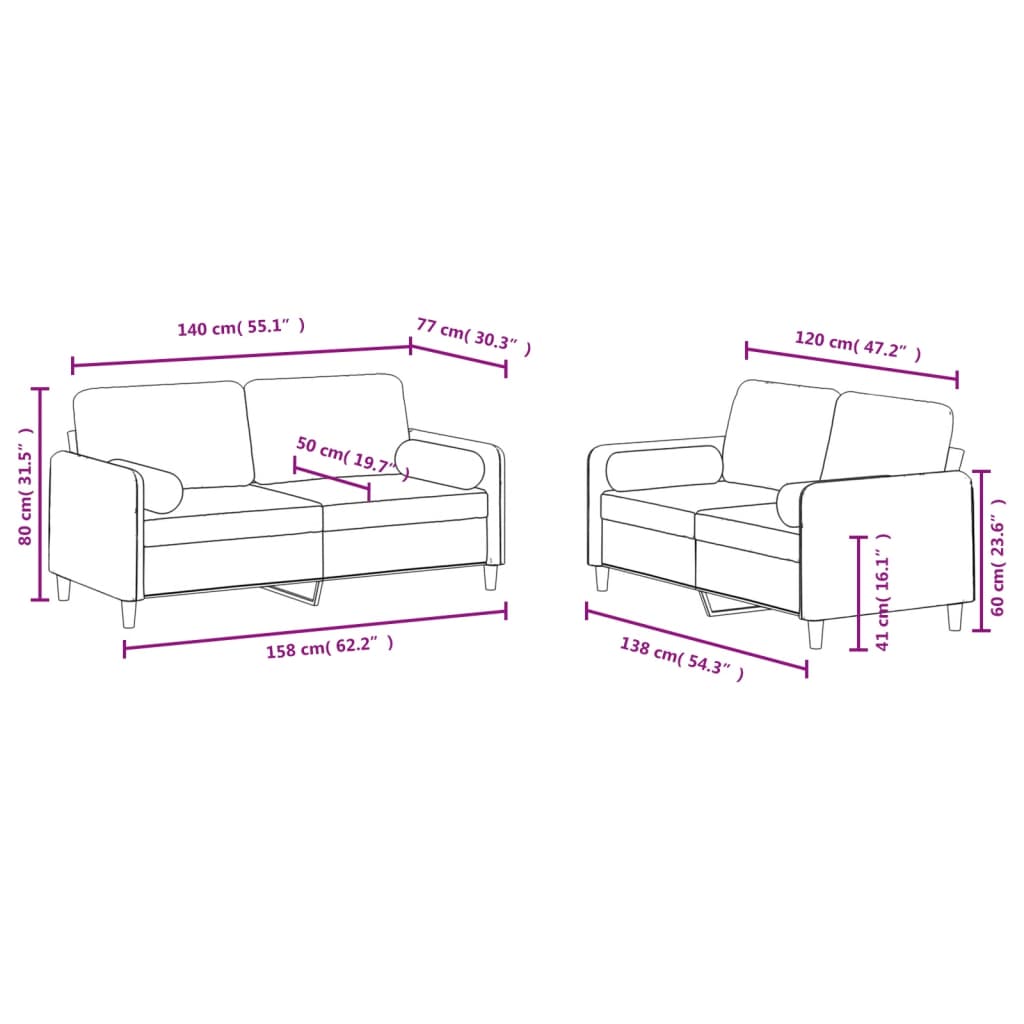 Set de canapele cu perne, 2 piese, albastru, catifea