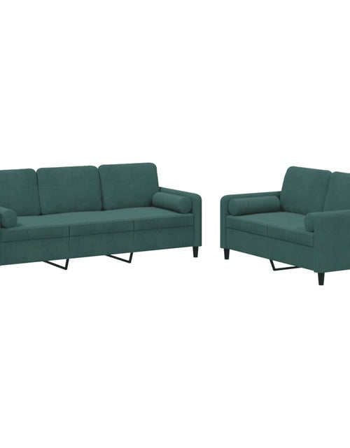 Încărcați imaginea în vizualizatorul Galerie, Set canapea cu perne, 2 piese, verde închis, catifea

