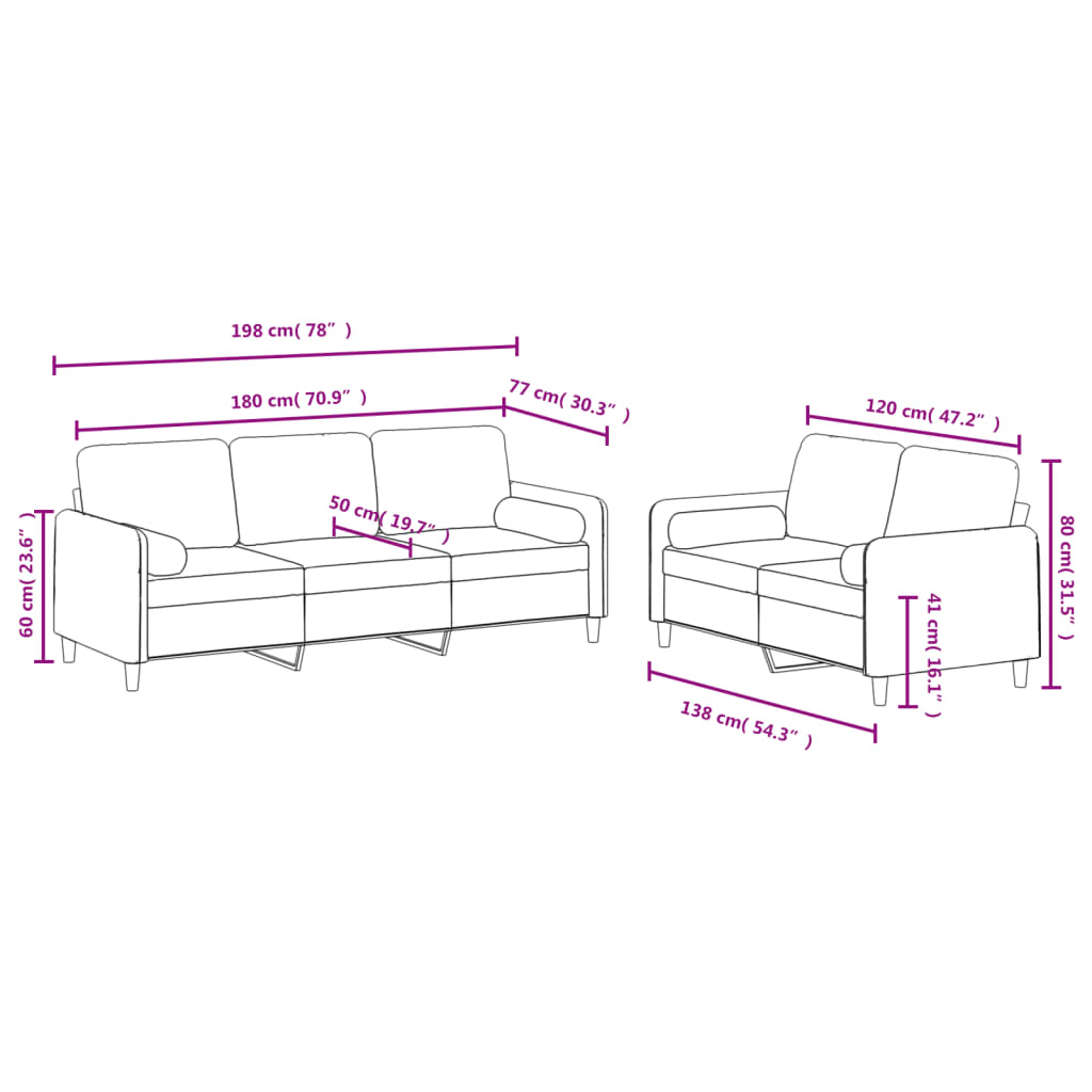 Set de canapele cu perne, 2 piese, maro, catifea