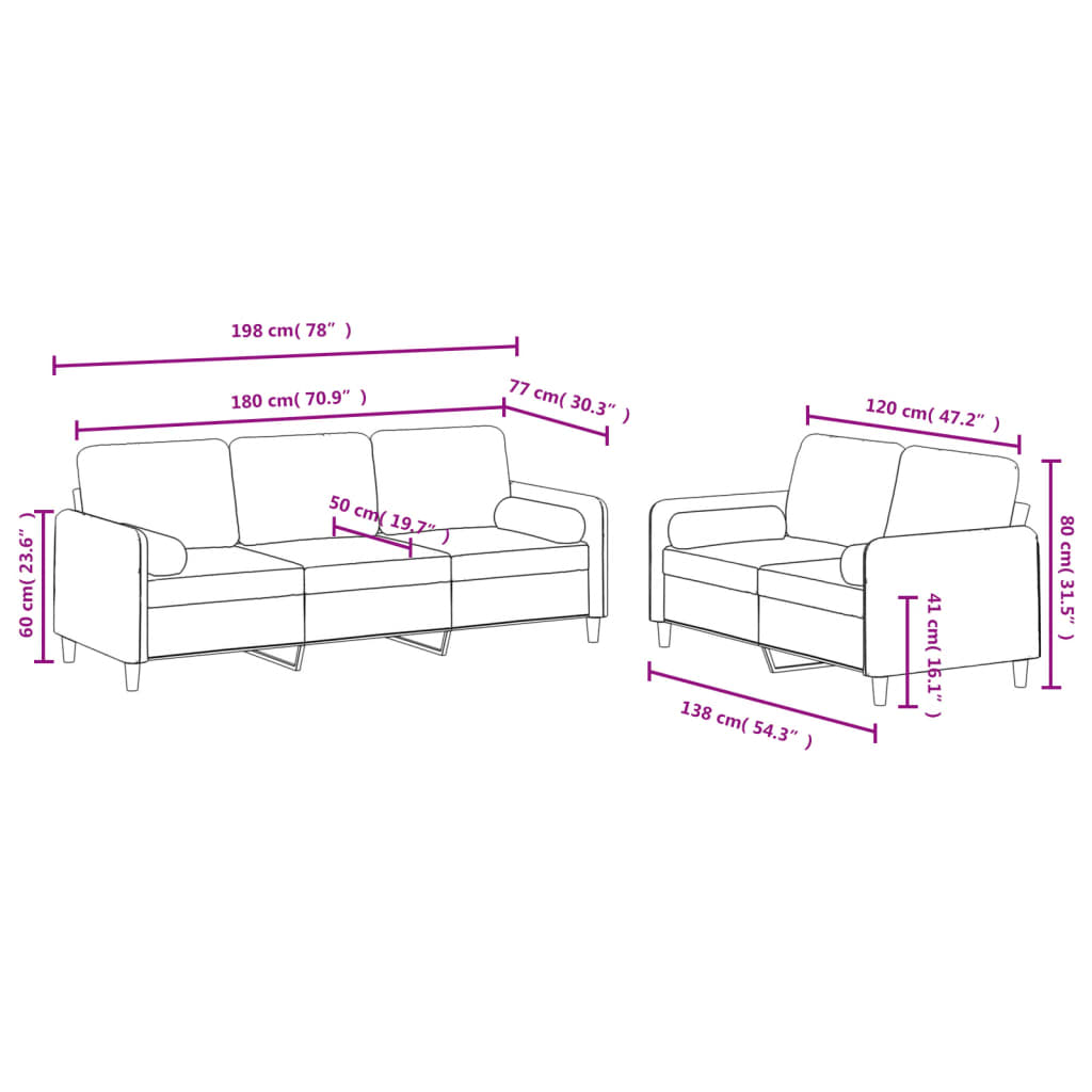 Set de canapele cu perne, 2 piese, albastru, catifea