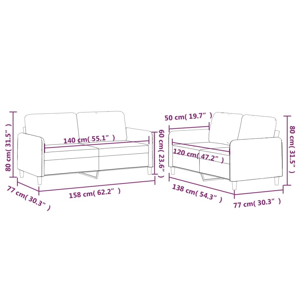 Set de canapele cu perne, 2 piese, gri deschis, textil