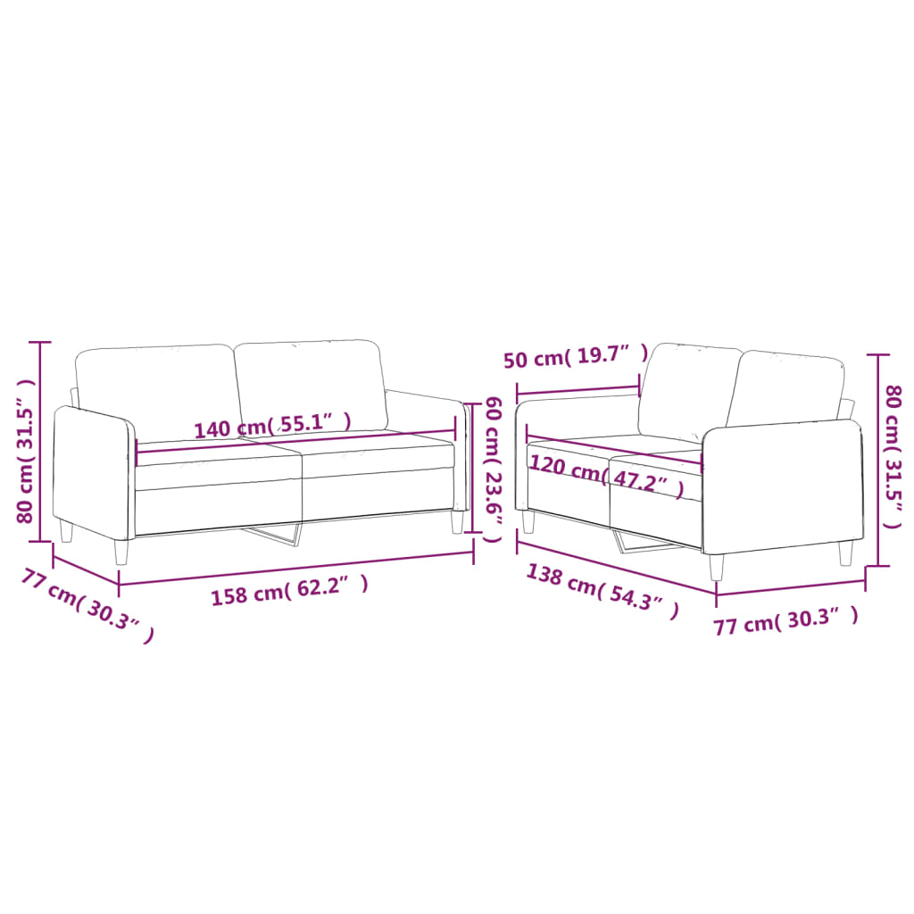 Set de canapele cu perne, 2 piese, gri închis, textil