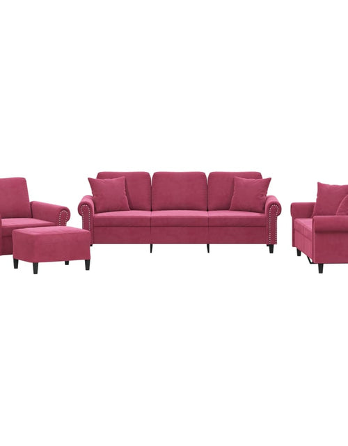Încărcați imaginea în vizualizatorul Galerie, Set canapele cu perne, 4 piese, roșu vin, catifea
