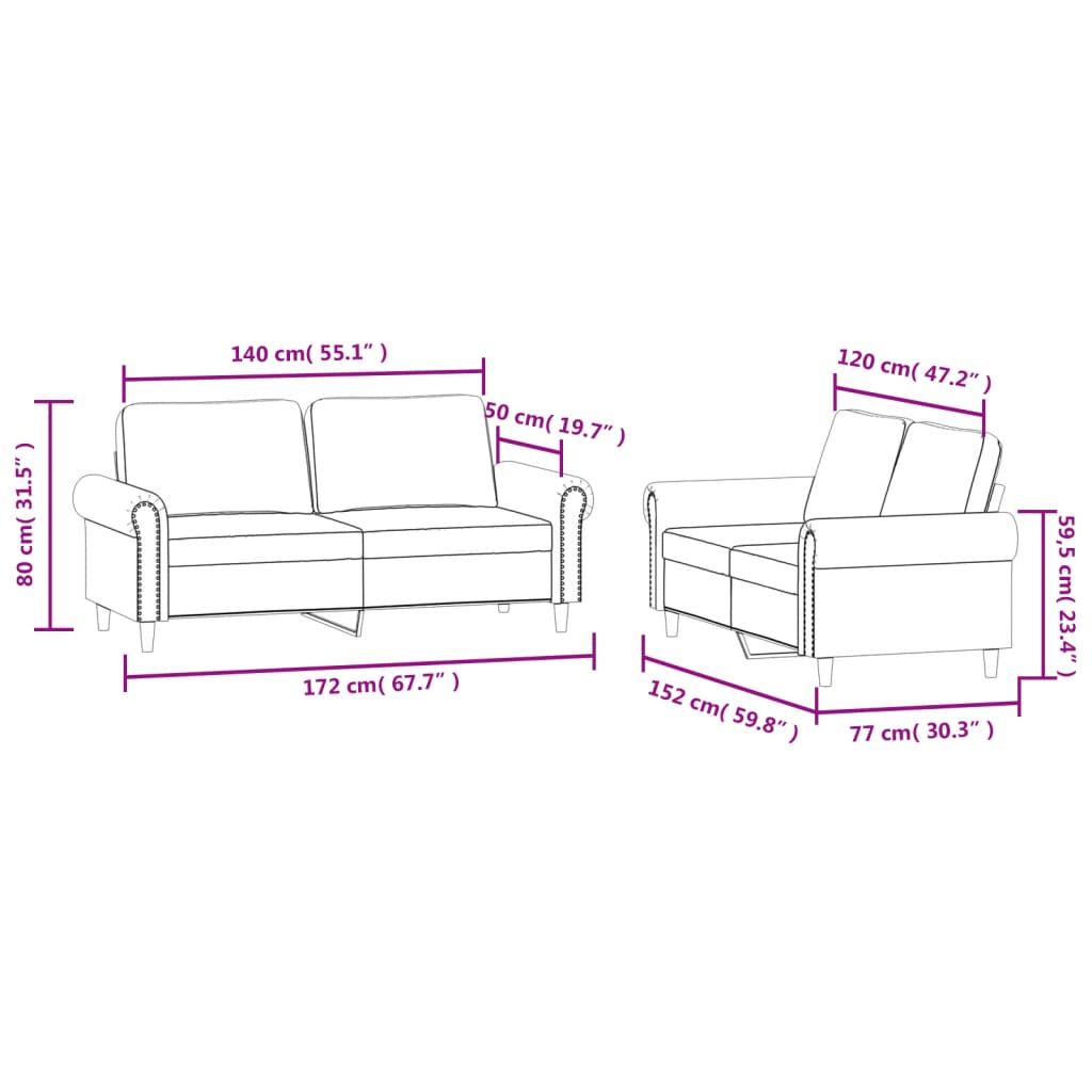 Set de canapele cu perne, 2 piese, maro, catifea