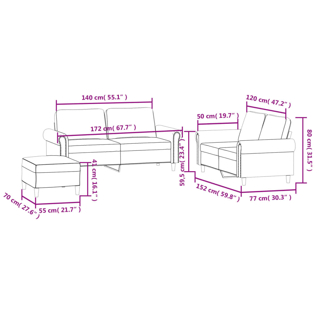 Set de canapele cu perne, 3 piese, negru, catifea