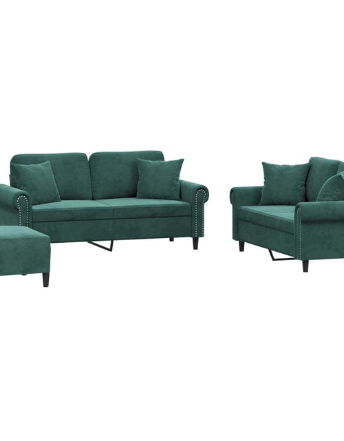 Încărcați imaginea în vizualizatorul Galerie, Set canapea cu perne, 3 piese, verde închis, catifea
