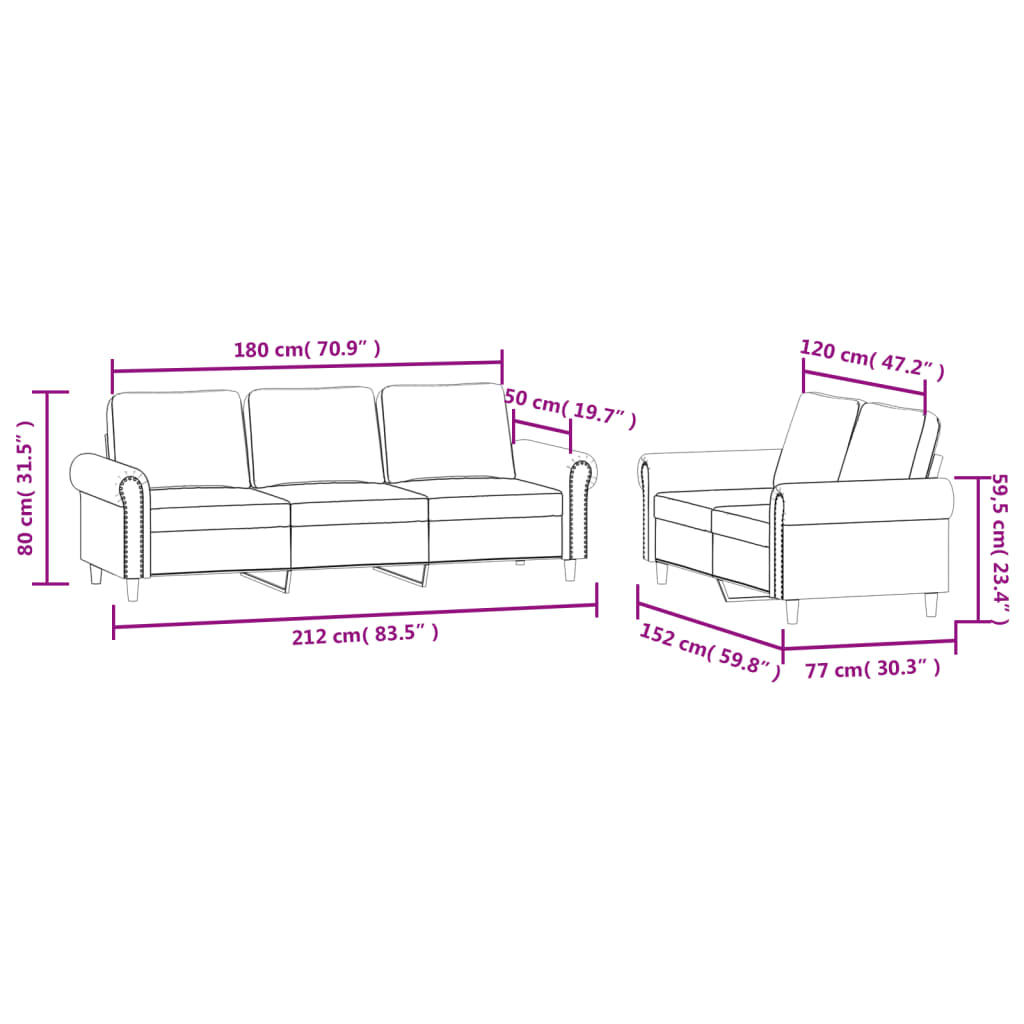 Set de canapele cu perne, 2 piese, gri deschis, catifea