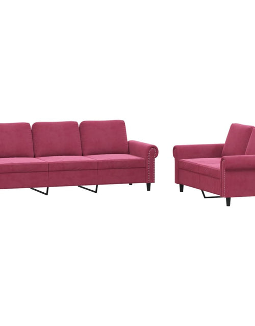 Încărcați imaginea în vizualizatorul Galerie, Set canapele cu perne, 2 piese, roșu vin, catifea
