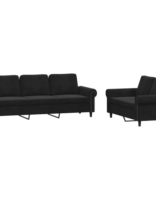 Încărcați imaginea în vizualizatorul Galerie, Set de canapele cu perne, 2 piese, negru, catifea
