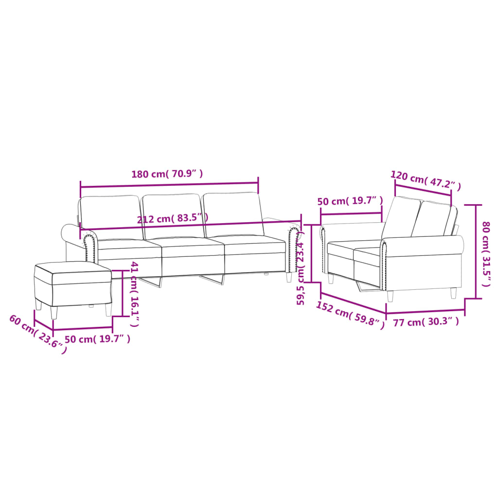 Set de canapele cu perne, 3 piese, gri închis, catifea