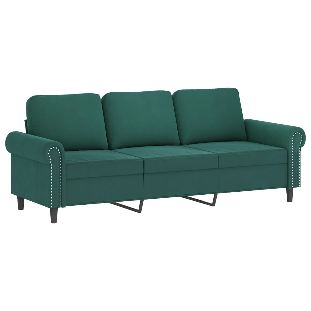 Set de canapele cu perne, 3 piese, verde închis, catifea