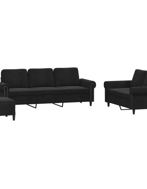 Încărcați imaginea în vizualizatorul Galerie, Set de canapele cu perne, 3 piese, negru, catifea
