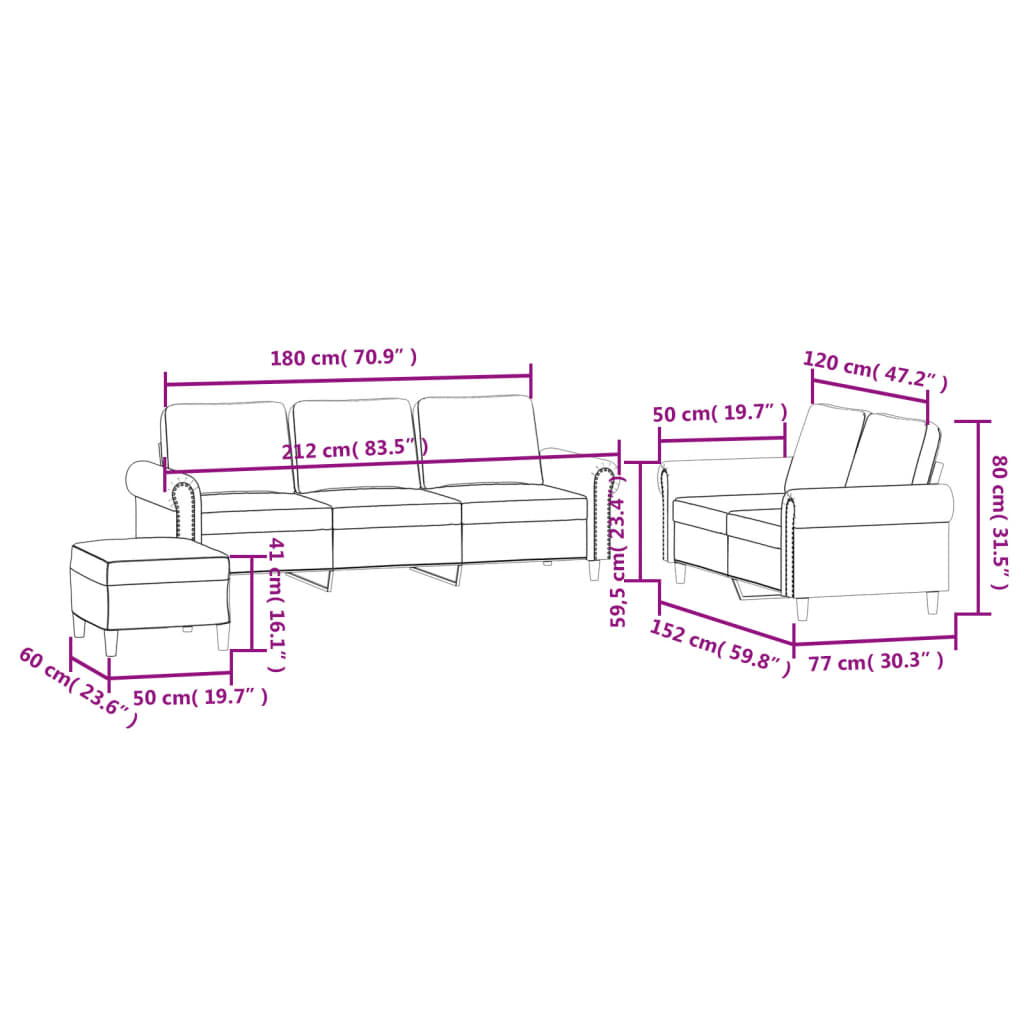 Set de canapele cu perne, 3 piese, negru, catifea