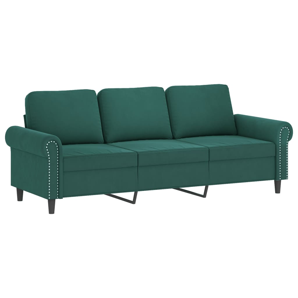 Set canapea cu perne, 3 piese, verde închis, catifea