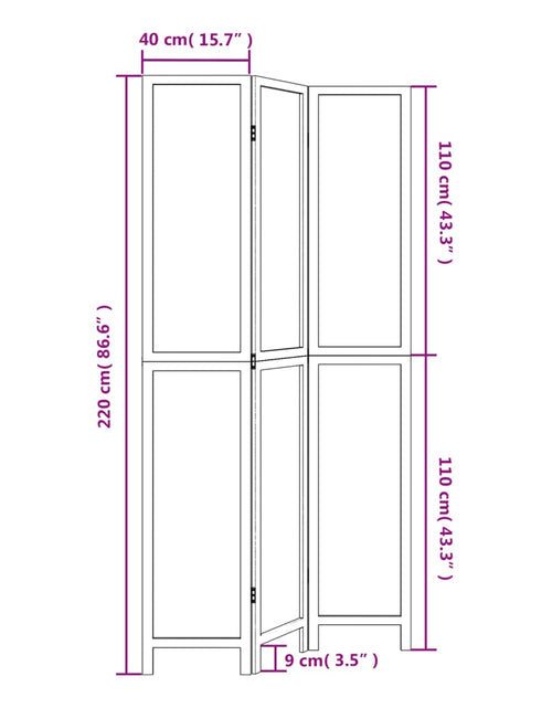 Загрузите изображение в средство просмотра галереи, Paravan cameră 3 panouri, maro închis, lemn masiv paulownia

