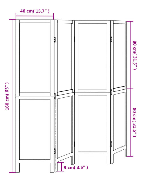 Загрузите изображение в средство просмотра галереи, Paravan cameră 4 panouri, maro închis, lemn masiv paulownia
