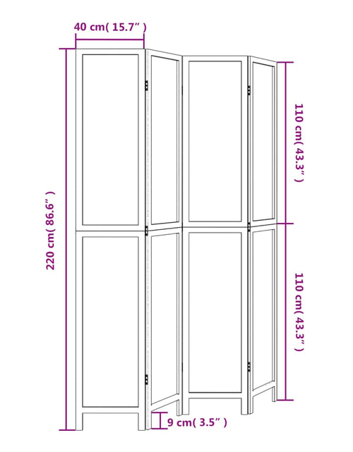 Încărcați imaginea în vizualizatorul Galerie, Paravan cameră 4 panouri, maro închis, lemn masiv paulownia
