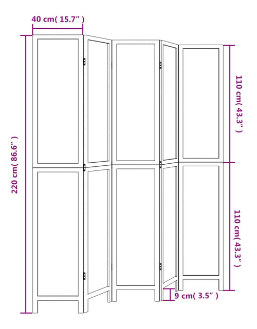 Загрузите изображение в средство просмотра галереи, Paravan cameră 5 panouri, maro închis, lemn masiv paulownia
