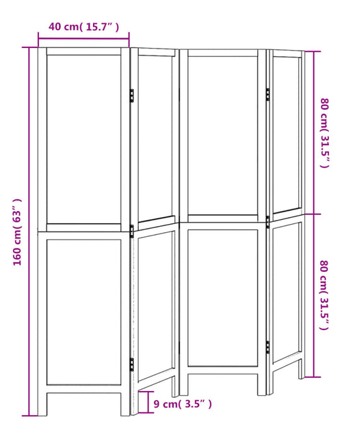Загрузите изображение в средство просмотра галереи, Paravan cameră 4 panouri, alb, lemn masiv paulownia
