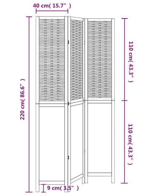 Загрузите изображение в средство просмотра галереи, Paravan cameră 3 panouri, maro închis, lemn masiv paulownia
