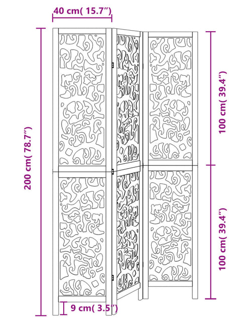 Încărcați imaginea în vizualizatorul Galerie, Paravan de cameră cu 3 panouri, negru, lemn masiv paulownia
