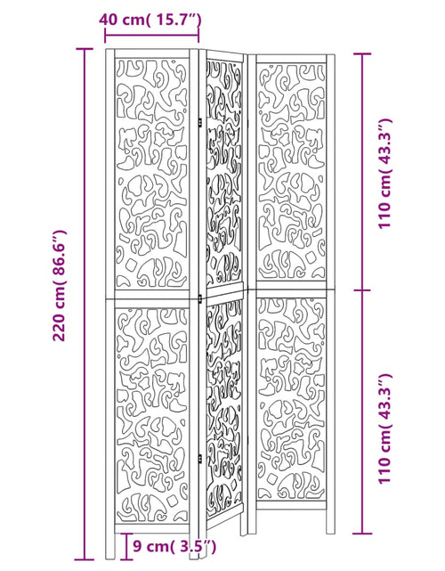 Загрузите изображение в средство просмотра галереи, Paravan de cameră cu 3 panouri, negru, lemn masiv paulownia
