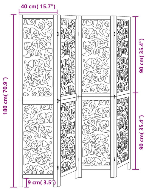 Загрузите изображение в средство просмотра галереи, Paravan de cameră cu 4 panouri, negru, lemn masiv paulownia
