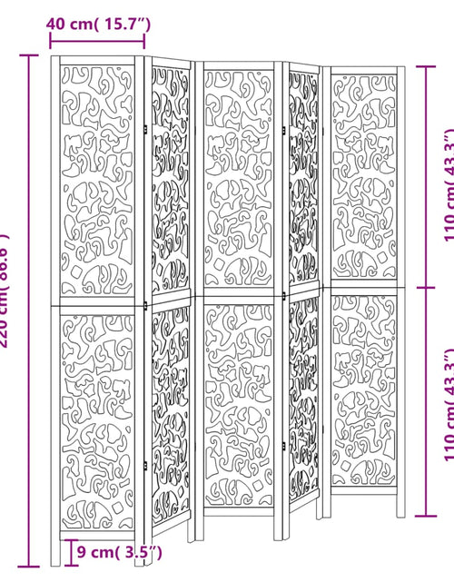 Загрузите изображение в средство просмотра галереи, Paravan de cameră cu 5 panouri, negru, lemn masiv paulownia
