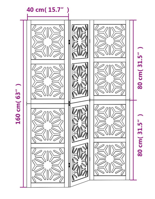 Загрузите изображение в средство просмотра галереи, Paravan de cameră, 3 panouri, maro/negru, lemn masiv paulownia
