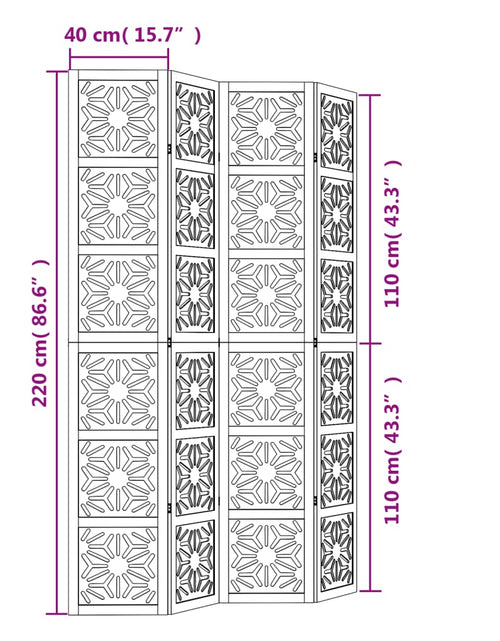 Загрузите изображение в средство просмотра галереи, Paravan de cameră, 4 panouri, maro/negru, lemn masiv paulownia
