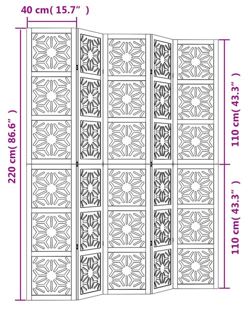 Încărcați imaginea în vizualizatorul Galerie, Paravan de cameră, 5 panouri, maro/negru, lemn masiv paulownia
