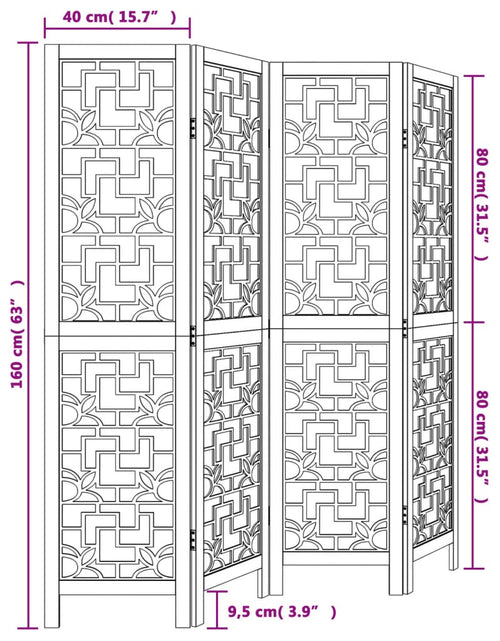 Încărcați imaginea în vizualizatorul Galerie, Paravan de cameră cu 4 panouri, maro, lemn masiv paulownia
