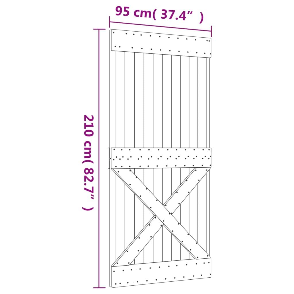 Ușă glisantă cu set de feronerie 95x210 cm, lemn masiv de pin