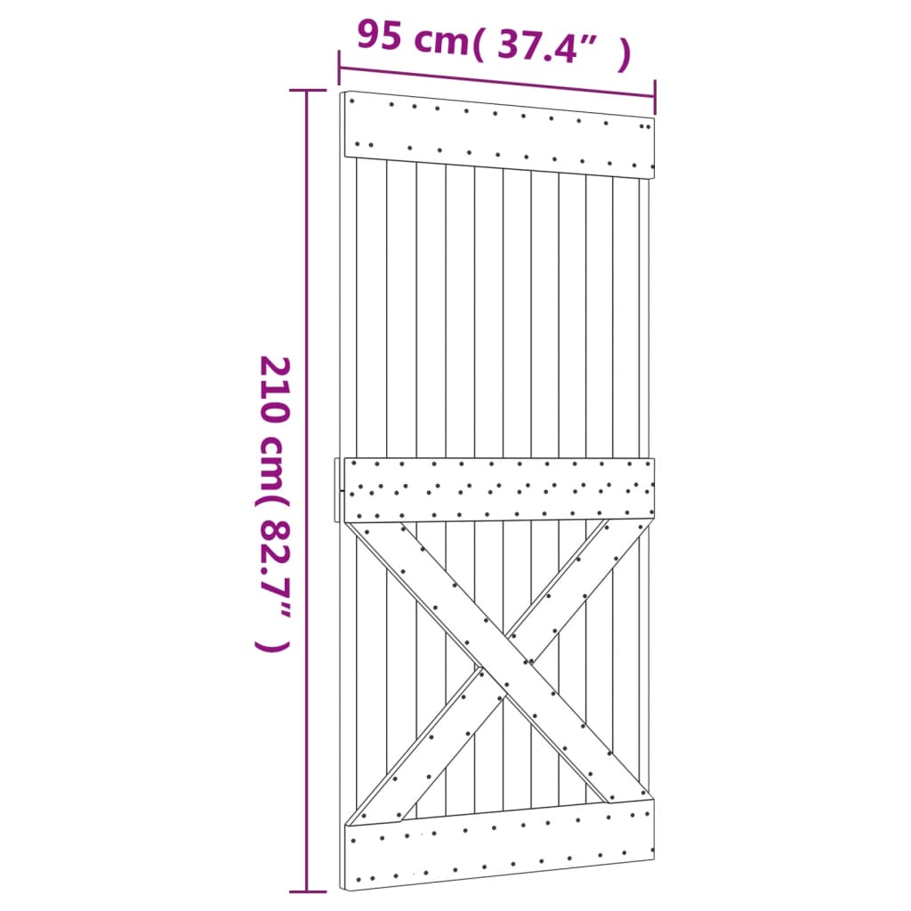 Ușă glisantă cu set de feronerie 95x210 cm, lemn masiv de pin