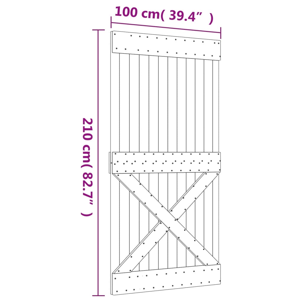 Ușă glisantă cu set feronerie, 100x210 cm, lemn masiv de pin