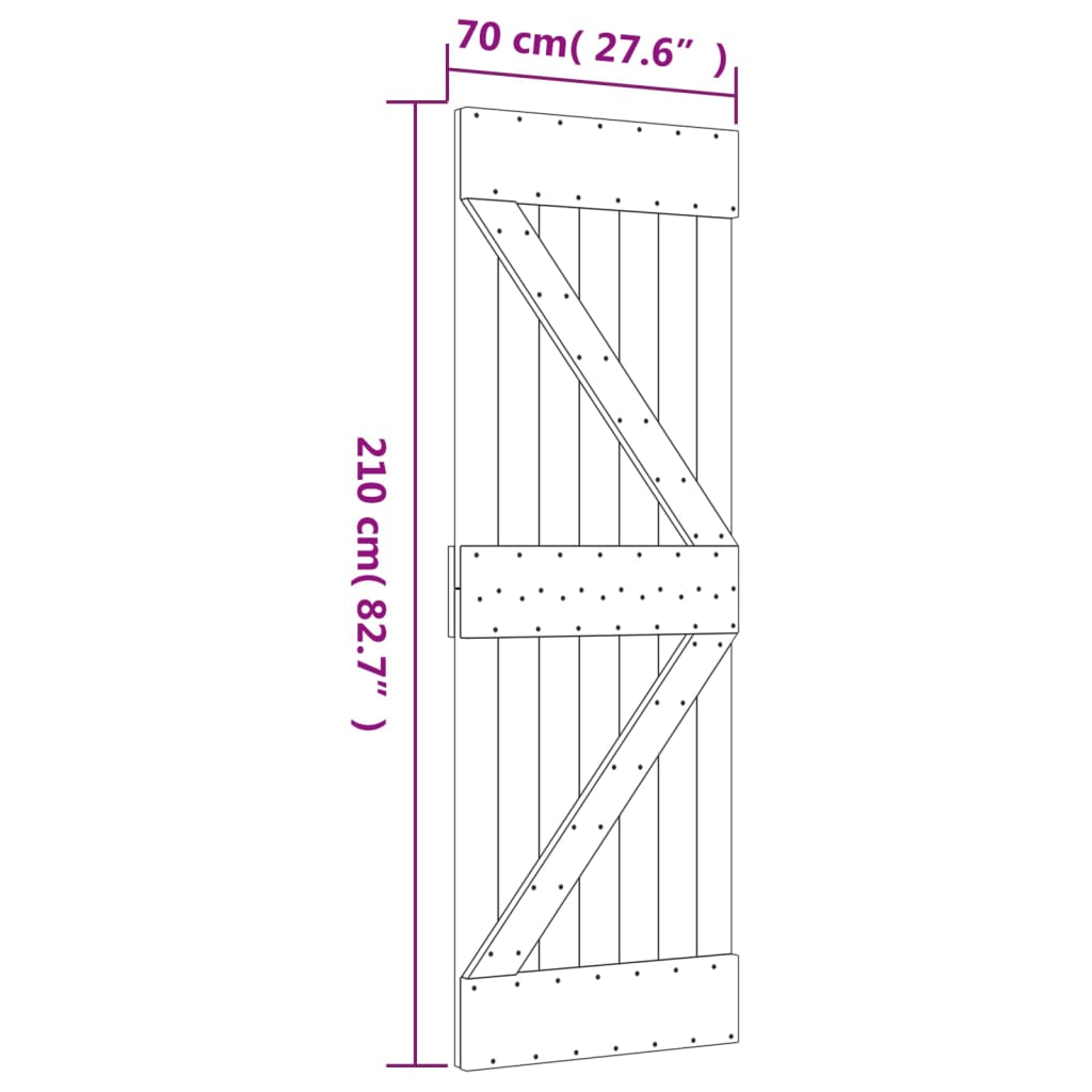 Ușă glisantă cu set de feronerie 70x210 cm, lemn masiv de pin