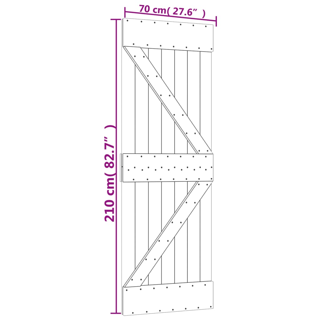 Ușă glisantă cu set de feronerie 70x210 cm, lemn masiv de pin