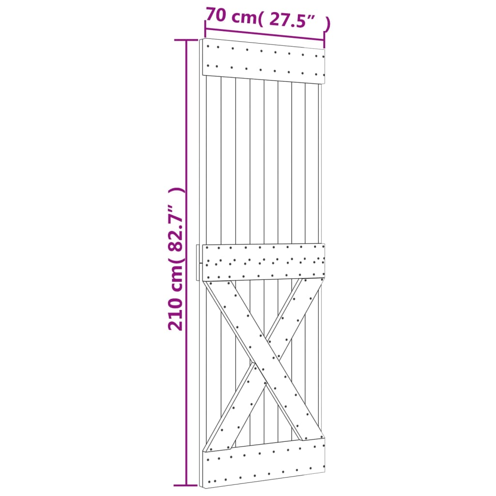 Ușă glisantă cu set de feronerie 70x210 cm, lemn masiv de pin