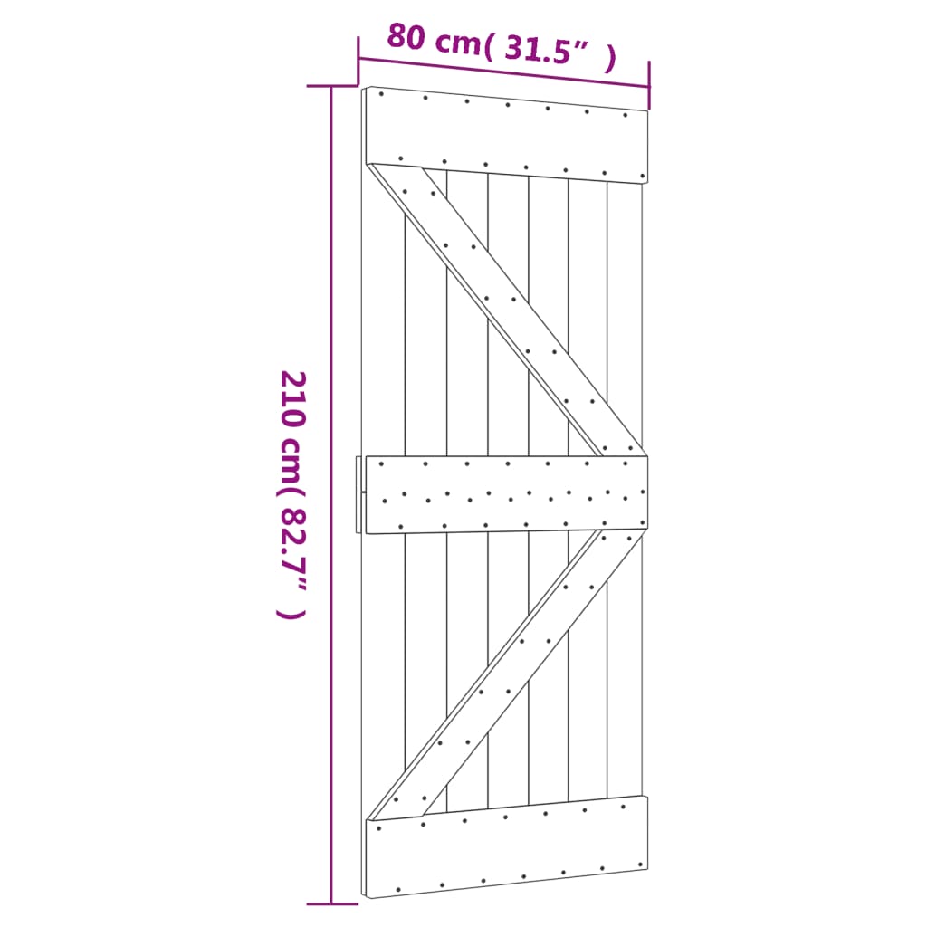 Ușă glisantă cu set de feronerie 80x210 cm, lemn masiv de pin