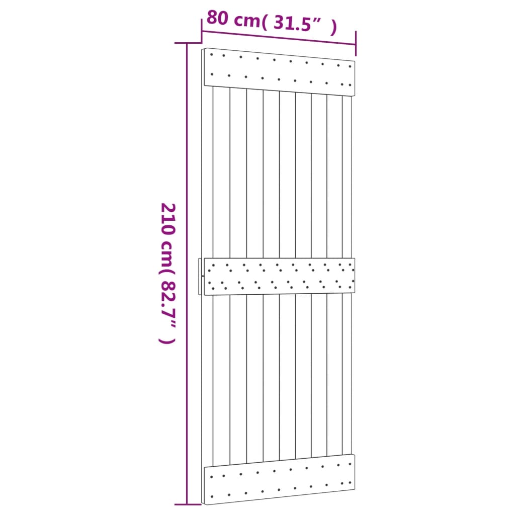 Ușă glisantă cu set de feronerie 80x210 cm, lemn masiv de pin