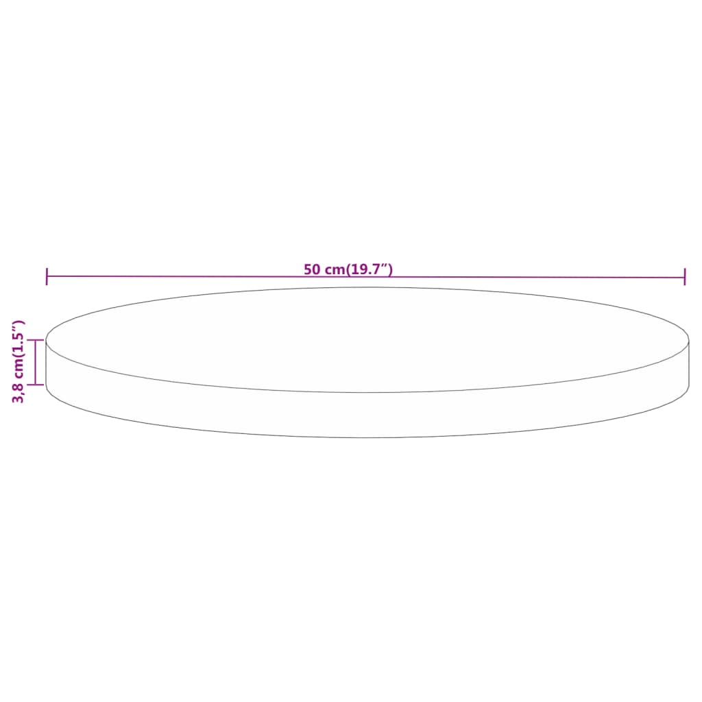 Blat de masă rotund, Ø 50x3,8 cm, lemn masiv de mango brut