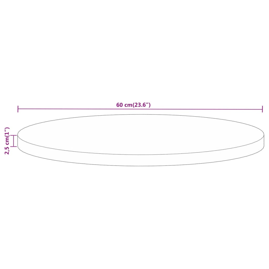 Blat de masă rotund, Ø 60x2,5 cm, lemn masiv de mango brut