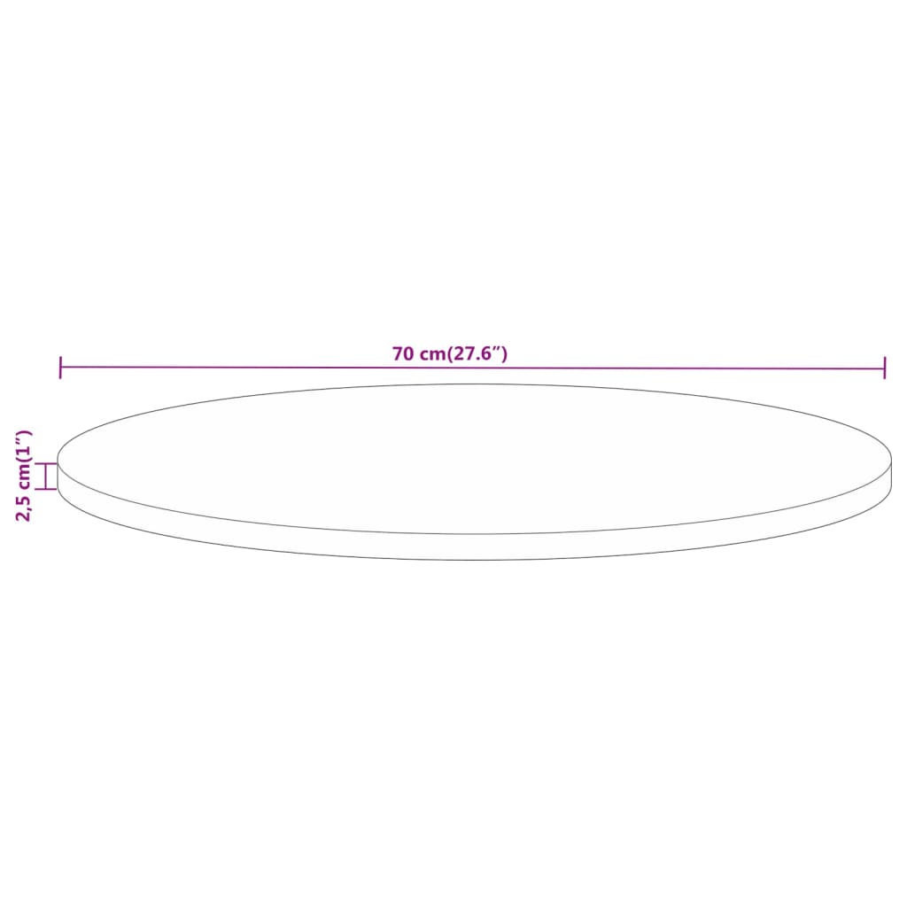 Blat de masă rotund, Ø 70x2,5 cm, lemn masiv de mango brut