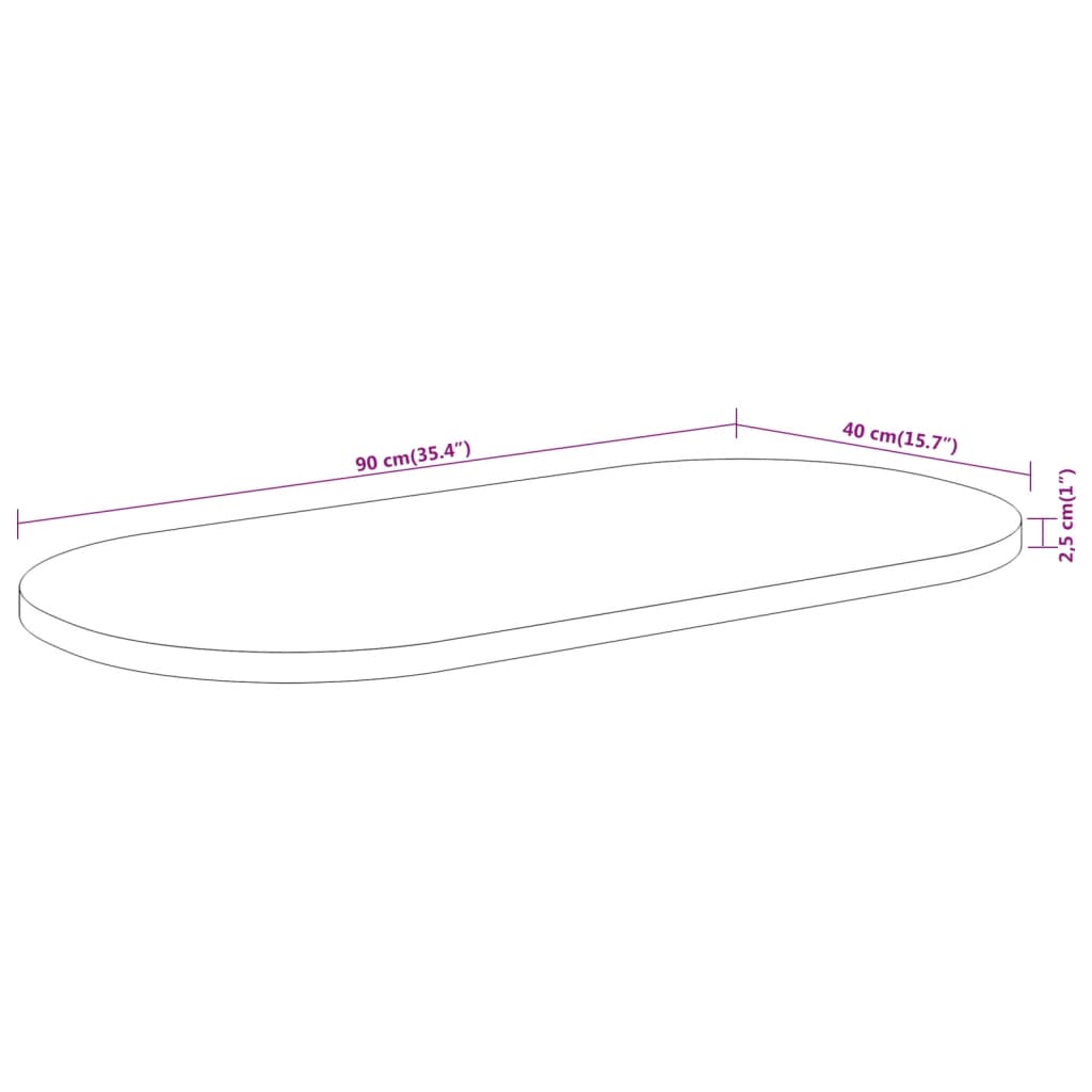 Blat de masă oval, 90x40x2,5 cm, lemn masiv de acacia