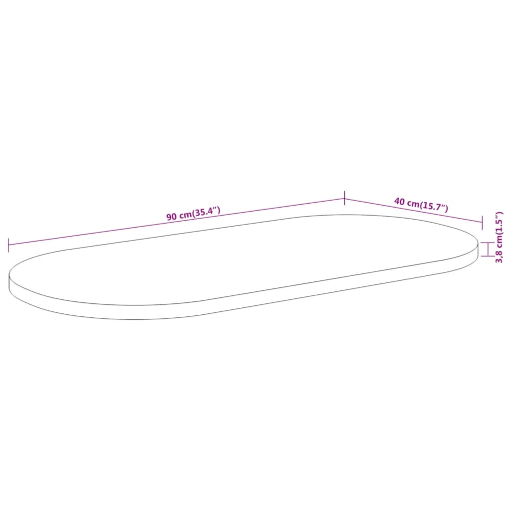 Blat de masă oval, 90x40x3,8 cm, lemn masiv de acacia